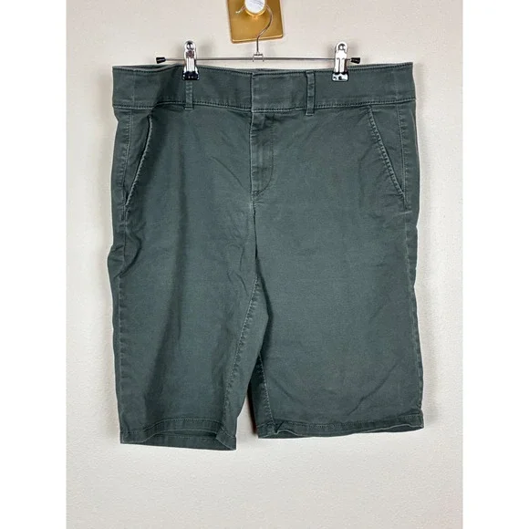 LOFT Riviera Shorts Womens Size 12 Dark Olive Green Chino Cotton Stretch (B2)
