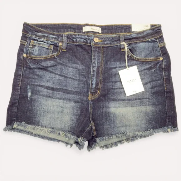 Kancan High‎ Rise Denim Shorts 2XL Dark Wash Frayed Hem Stretch Jean Shorts NWT