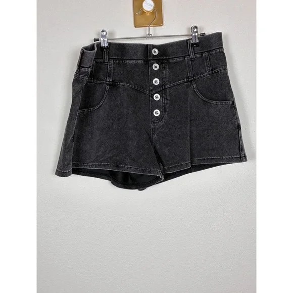 Washed Black High Waisted Button Fly Shorts Size XL Western Yoke Stretch (C9)