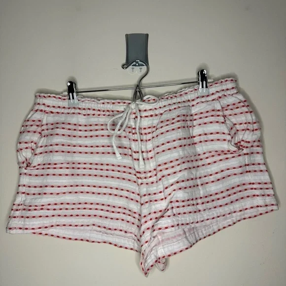 LOU & GREY 100% Cotton Beachy Boho Textured Red White Striped Drawstring Shorts