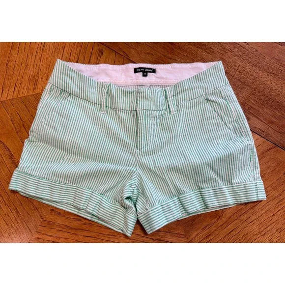 Women's‎ Dear John Classic Pin Striped Cuffed Green Shorts, Size 27