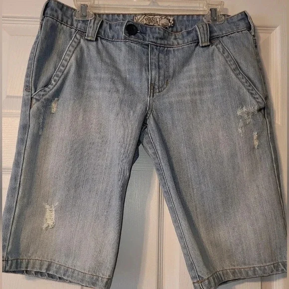 FOSSIL 2006 Jorts Jean Shorts Size 8 Light‎ Blue Wash Distressing Y2K