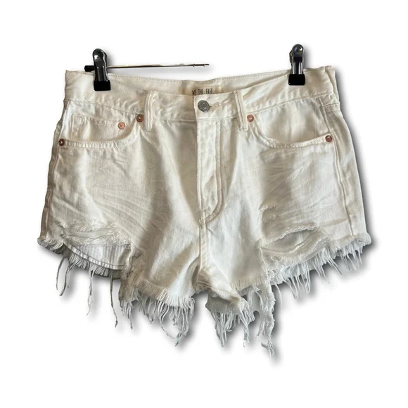 We the Free Free People White Cut-Off Distressed Denim Shorts Button Fly, 26