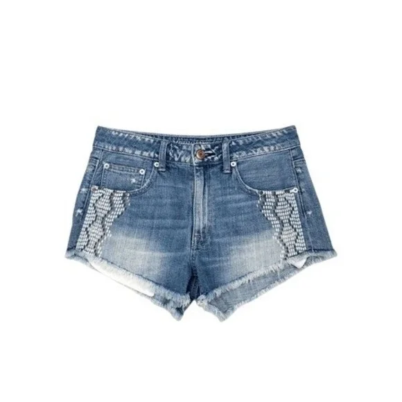 American Eagle High‎ Rise Festival Cutoff Jean Shorts Painted Design Size 6