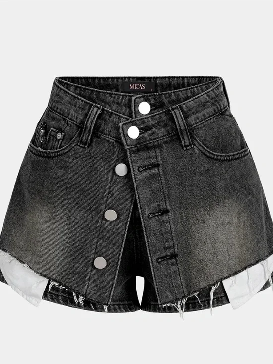 Micas Denim Button Pocket Shorts/Skort