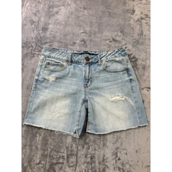 American Eagle Midi Jean Shorts Mid Rise Cut Off Size 4