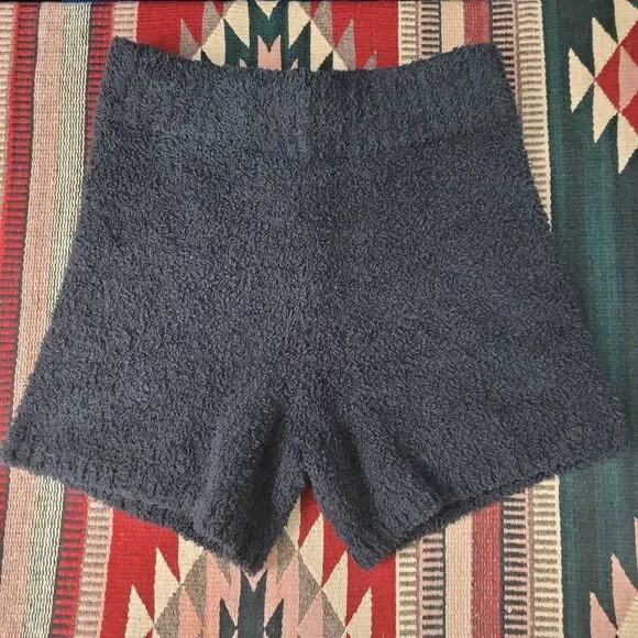 Skims Cozy Knit Teddy Shorts Sz L/XL Onyx Black Pull On High Rise Plush‎ Lounge