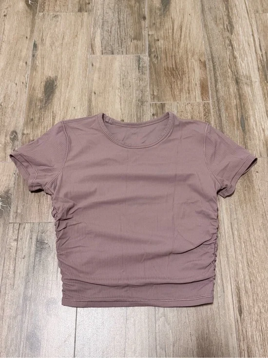 Lululemon Size 4 All It Takes Nulu Ribbed Mauve Twilight Rose Crop Top T Shirt