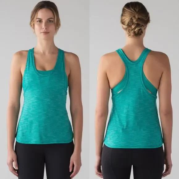 Lululemon Glide and Stride Tank In Heathered Viridian Green/Viridian Green‎ Sz 8