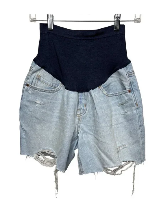 Old Navy Maternity Denim Shorts Women's Size 4 Blue Frayed Stretch