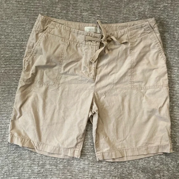 Talbots Khaki Drawstring Bermuda Shorts‎ Size 10 100% Cotton Neutral Summer