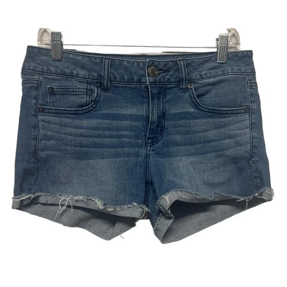 American Eagle Outfitters Shortie Shorts‎ Size 10 Stretch Blue Denim Raw Hem
