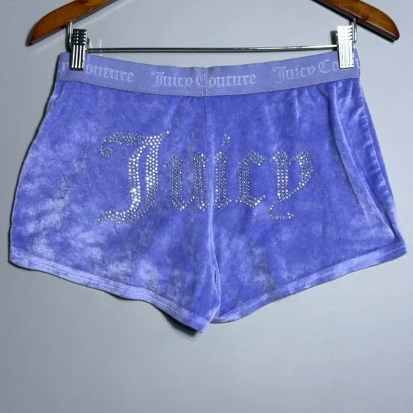 Juicy Couture Velour Shorts Womens Size Small Rhinestone Logo Purple‎ Y2K