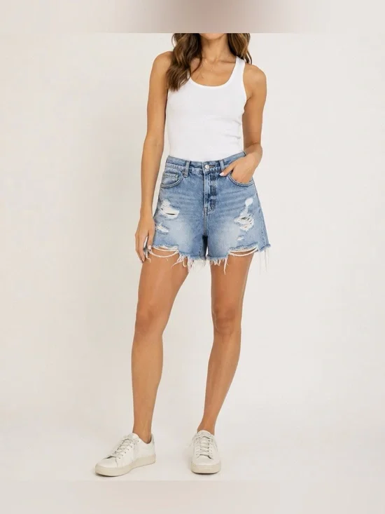 Pistola Medium Wash Distressed Cut Off Denim Shorts - Size 29