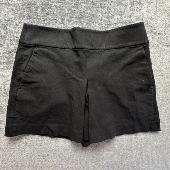 Club Monaco Tailored Pleated Shorts Womens 6 Black Cotton Blend Stretch Back Zip