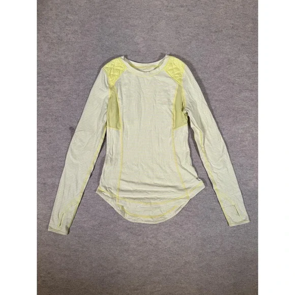 Lululemon Long Sleeve Shirt Womens 4 Yellow Stripe Quilted Run Athletic LW3791S