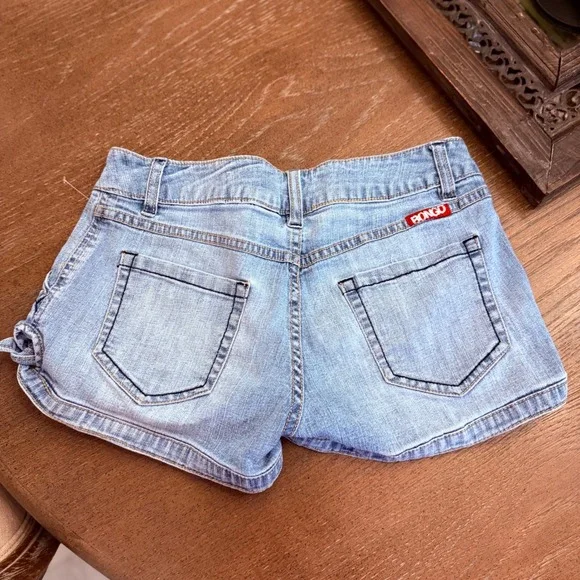Vintage Bongo Y2K Jean Denim Micro Mini Low Rise Shorts Light‎ Wash Stretch SZ 3