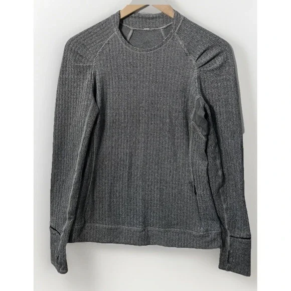 Lululemon Think Fast Long‎ Sleeve Shirt Heathered Herringbone Sz 6 Thumbholes