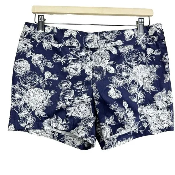 Brooks Brothers Natalie Fit Navy Blue White‎ Floral Shorts Pull On Women Size 6