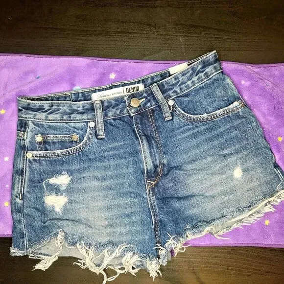 Lovers + Friends Denim Distressed Cutoff Shorts | Medium Wash | Frayed Hem