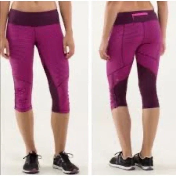 Lululemon Athletica Sz 8 Run For Your Life Crop Leggings‎ Hyper Stripe Raspberry