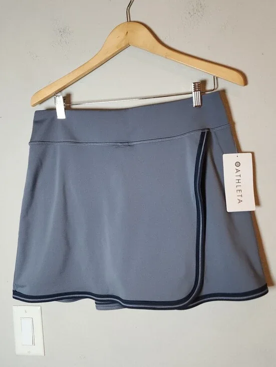 NWT Athleta Crosscourt High Rise Tipped Skort Grey Blue Pull On Size Large