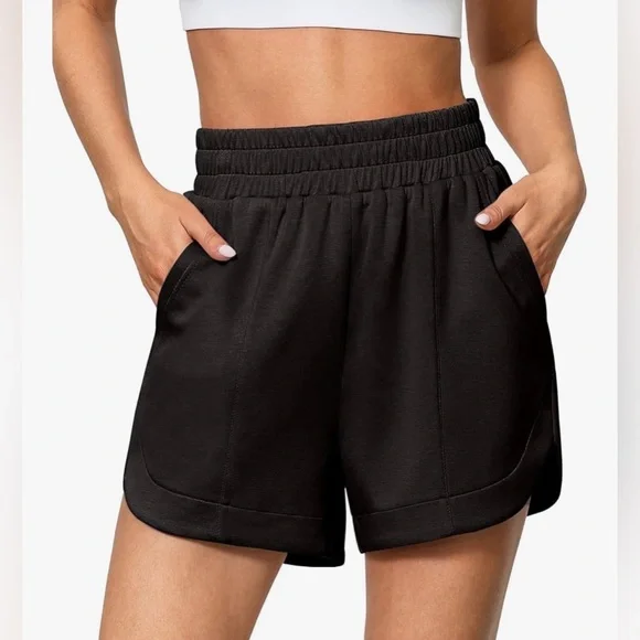 Luvamia | Black High Waisted Elastic Athletic Shorts with Pockets | Size M NWOT