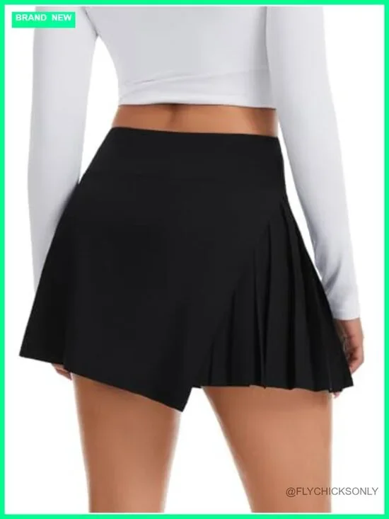 Side Pleated Tennis Skort with Built-in Shorts & Pockets