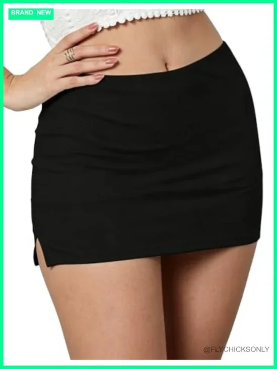 Mini Skort with Built-In Shorts Side Slit Stretchy Y2K Going Out Skirt