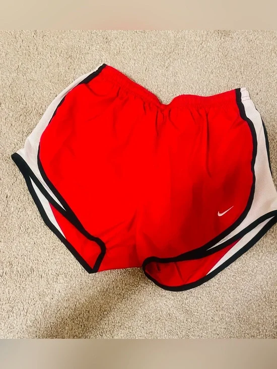 Nike Women’s Red Athletic Running Shorts with Black & White Trim