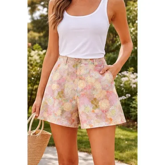 VICI Women's Cleo Floral Pastel Print Tailored Shorts Size S Multicolor NWOT