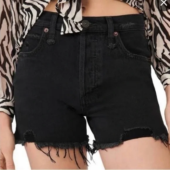 Free People We The Free Denim Cut Off Jean Shorts Vintage Black Button Fly 31
