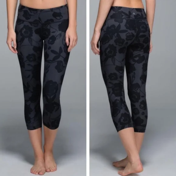 Lululemon Women's Brisk Bloom Wunder Under Capri Leggings Size 6 Yoga Gym‎ 22
