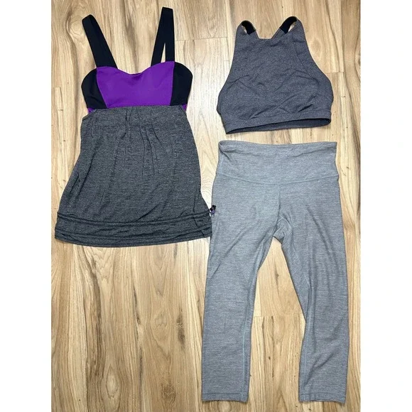 Lululemon Workout Set/3 Womens 4 Tank Top Sports Bra Capri Leggings Gym Athletic