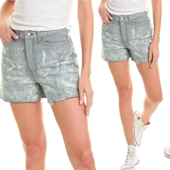 NWT New Rag & Bone Maya High Waist Tie Dye Shorts Light Grey & white