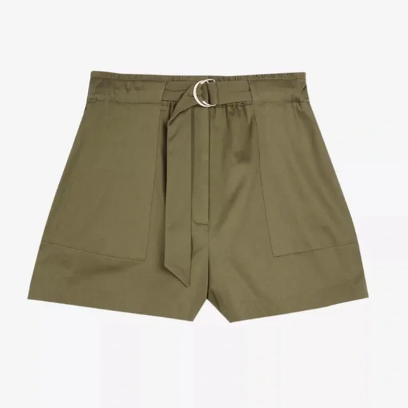 Ted Baker‎ Women’s Belted High Waist Shorts Khaki Green Cotton Blend Size XS-S