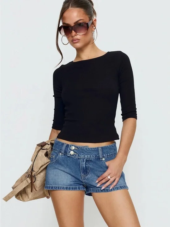 Princess Polly Cruiza Low Rise Micro Denim Short Mid Blue Wash