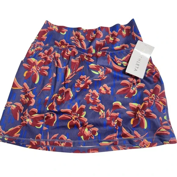 Athleta Salutation Stash 16.5 Skort‎ Floral Powervita Blue Purple Small NWT