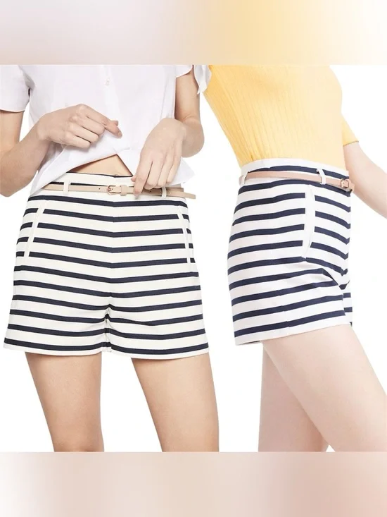 Zara Striped Navy and White Women’s Cotton Shorts