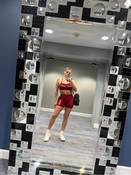 Women's Burgundy Sports Bra and High-Waist Shorts Set