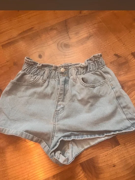 Forever 21 High-Waist Light Blue Paperbag Denim Shorts