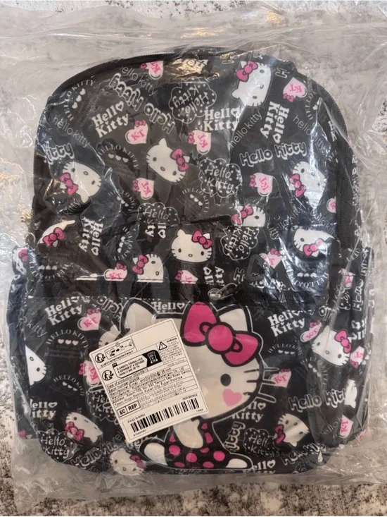 Hello Kitty Black and Pink Kids Backpack with Character Print
