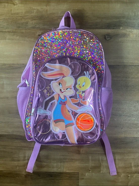 Vintage Space Jam Purple Sequin Kids Backpack
