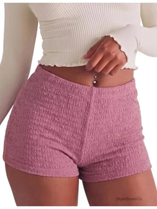 Popcorn Textured High Waist Shorts - Bubble Knit Booty Shorts Pajama Bottoms