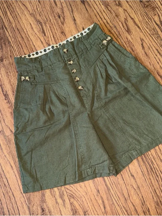 Vintage JJ Fargo High Waist Shorts Pleated Front Floral 80’s 9-10 27” Army Green