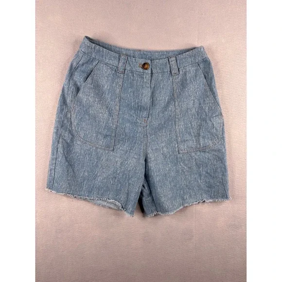 FRNCH Paris Womens High Waisted Raw Hem Denim Shorts Blue Size M F11994