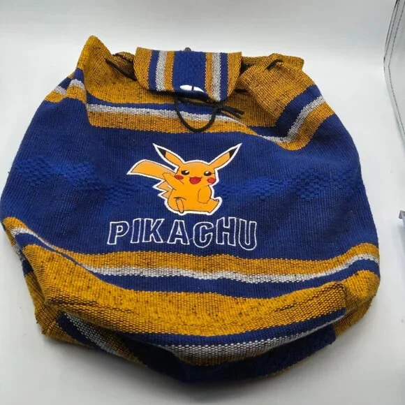Pokemon - Pikachu Knitted Backpack Blue and Gold with‎ Drawstring