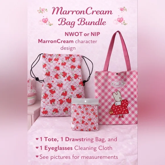 Sanrio Marron Cream Tote Bag Bundle – 3 Pc Set – NWOT/NIP