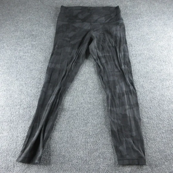 Lululemon Leggings Womens 10 Black Camo High Rise Ankle Yoga Pants Gym