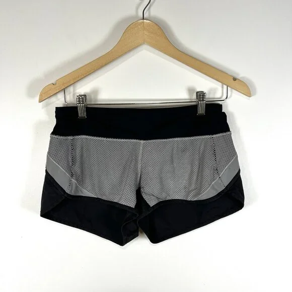 Lululemon Shorts Women 4 Black Gray Speed Up Reflective Short Swift Fabric Run‎